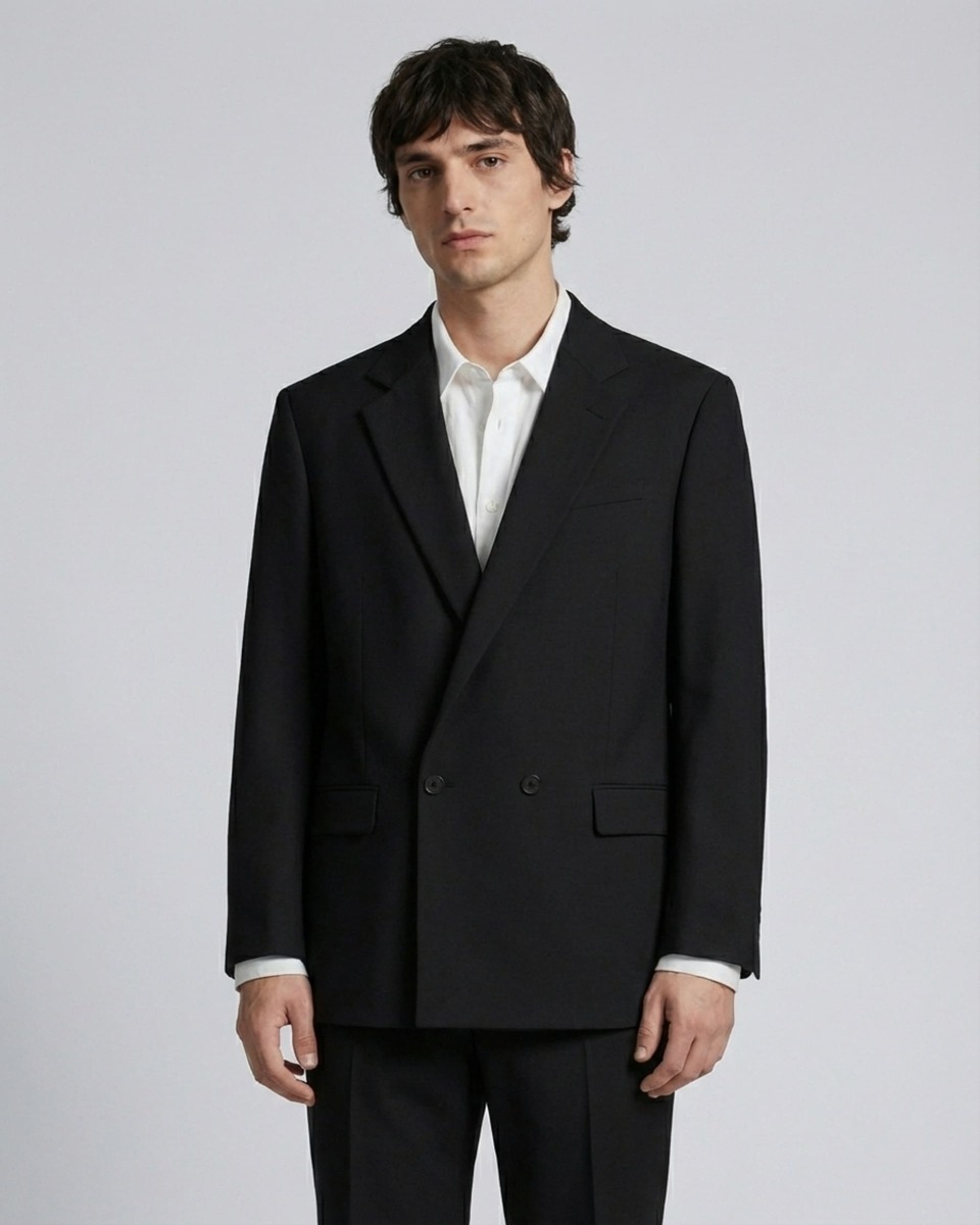 Navy double-breasted suit jacket