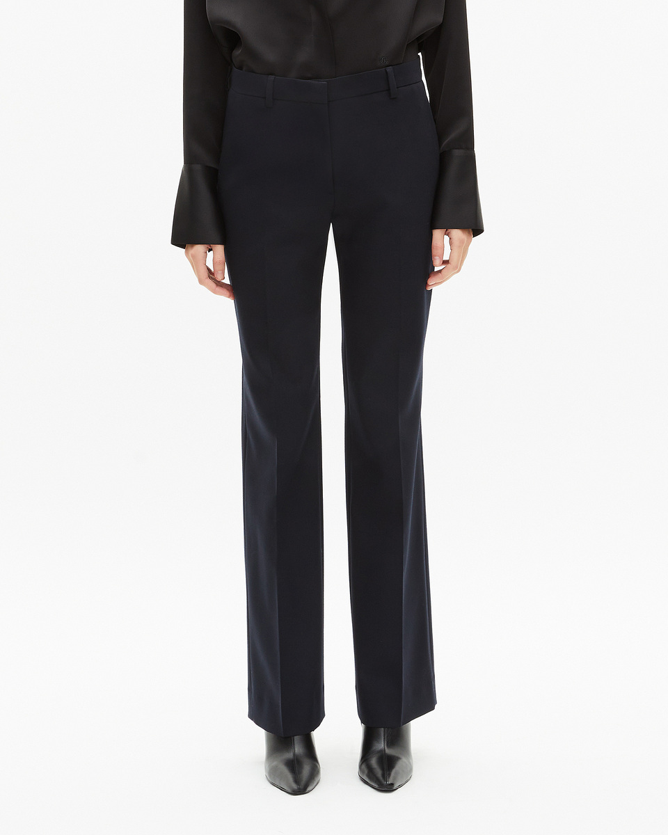 Navy wool blend straight-leg tailored pants