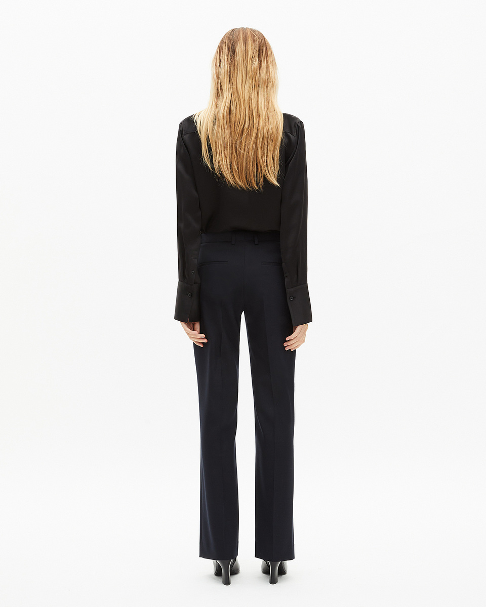 Navy wool blend straight-leg tailored pants
