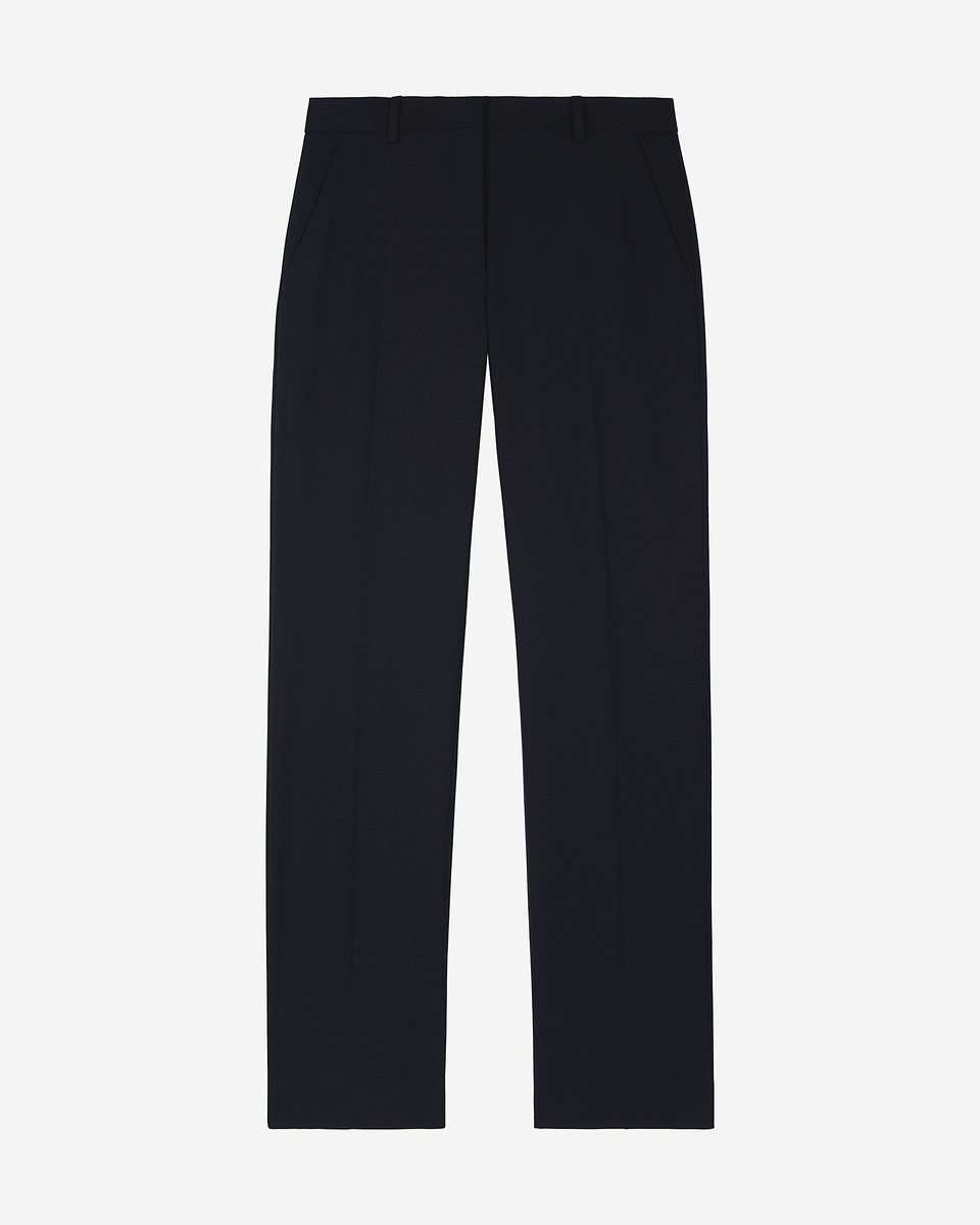 Navy wool blend straight-leg tailored pants
