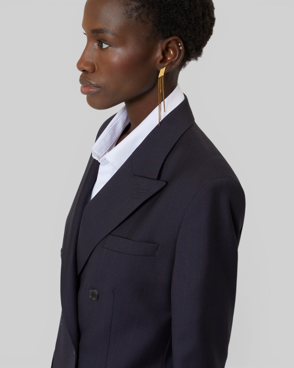 Double-breasted suit jacket in navy striped wool