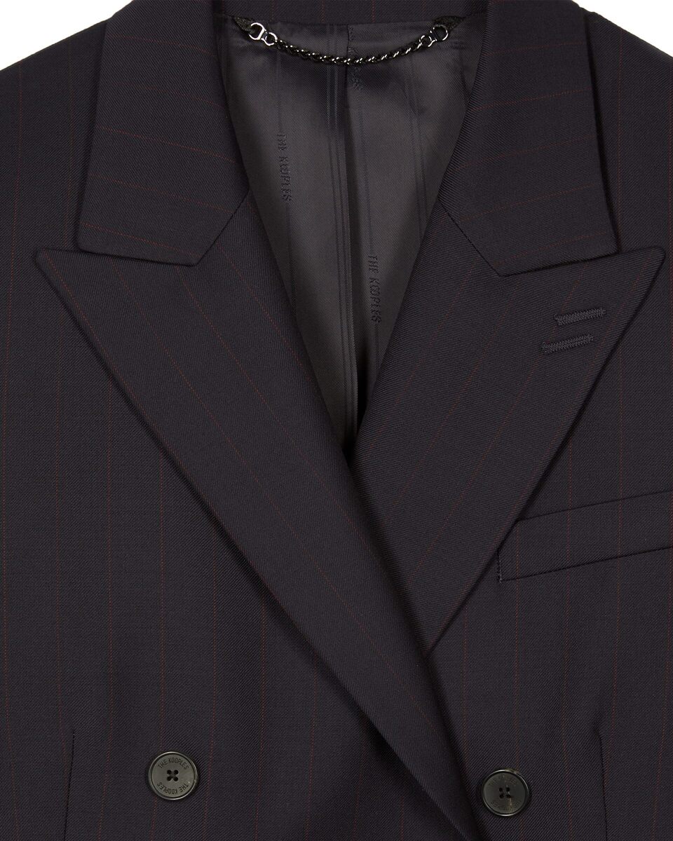 Double-breasted suit jacket in navy striped wool
