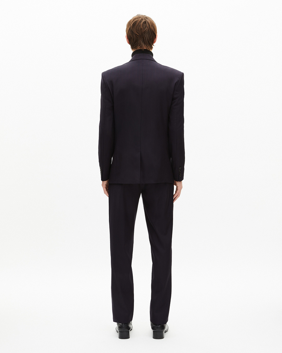 Navy pinstripe double-breasted suit jacket