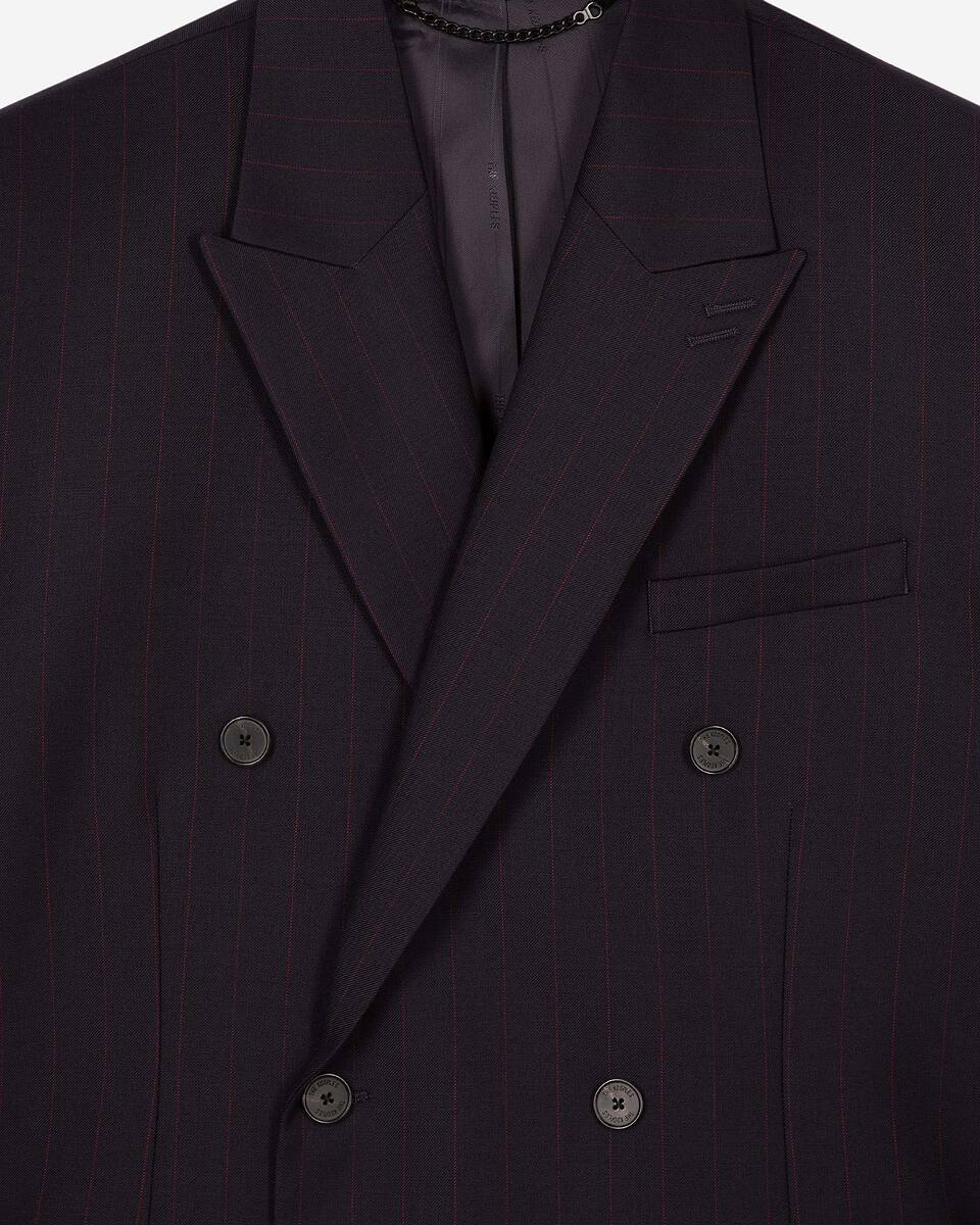 Navy pinstripe double-breasted suit jacket