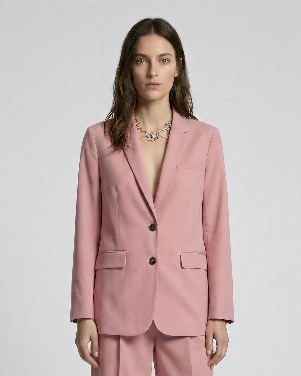 Pastel pink linen and cotton straight suit jacket