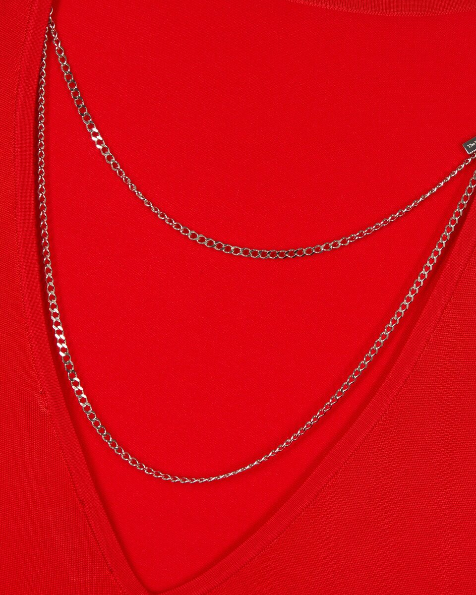Mesh top with red chains