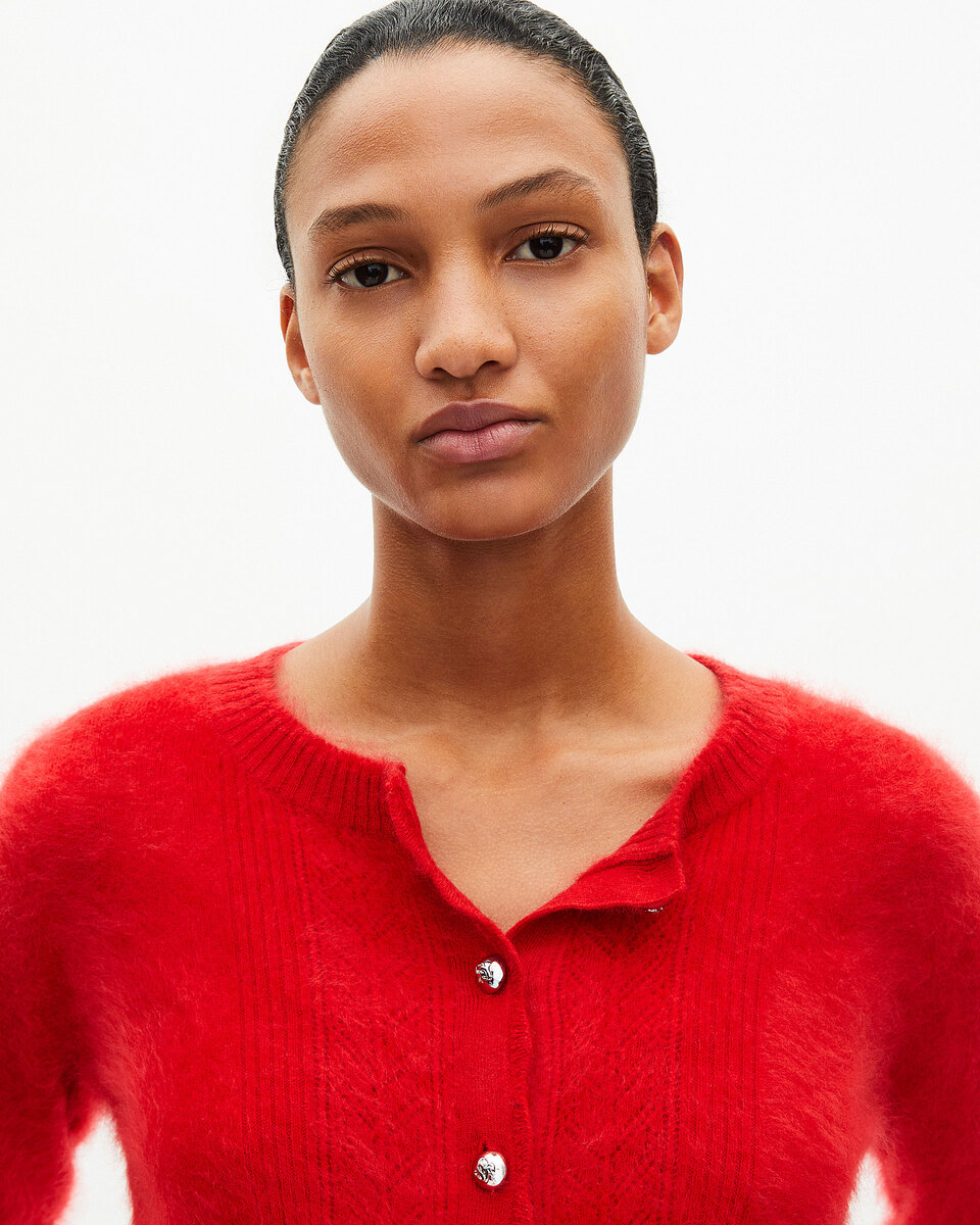Red cashmere cardigan