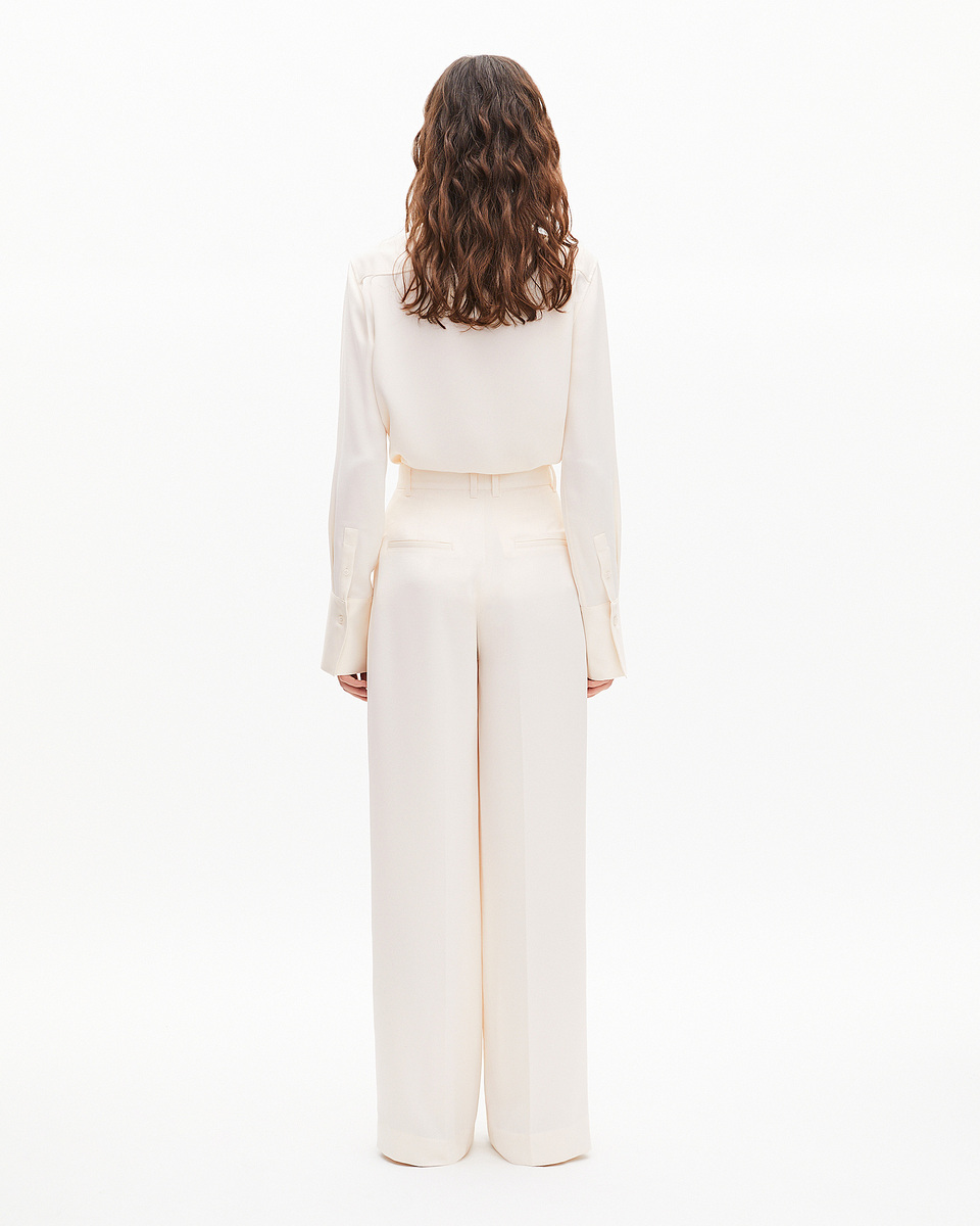 Wide-leg pants in ecru satin