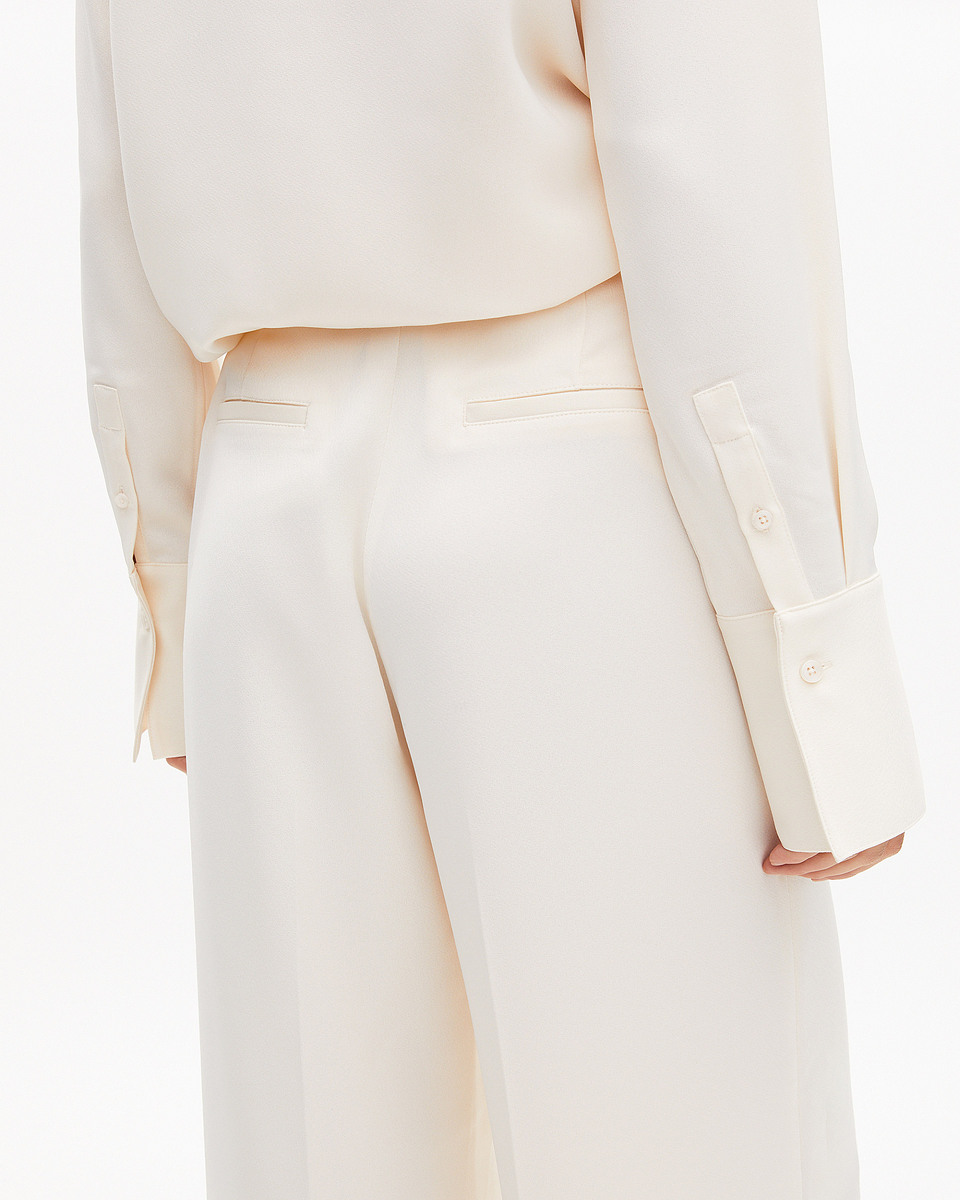 Wide-leg pants in ecru satin