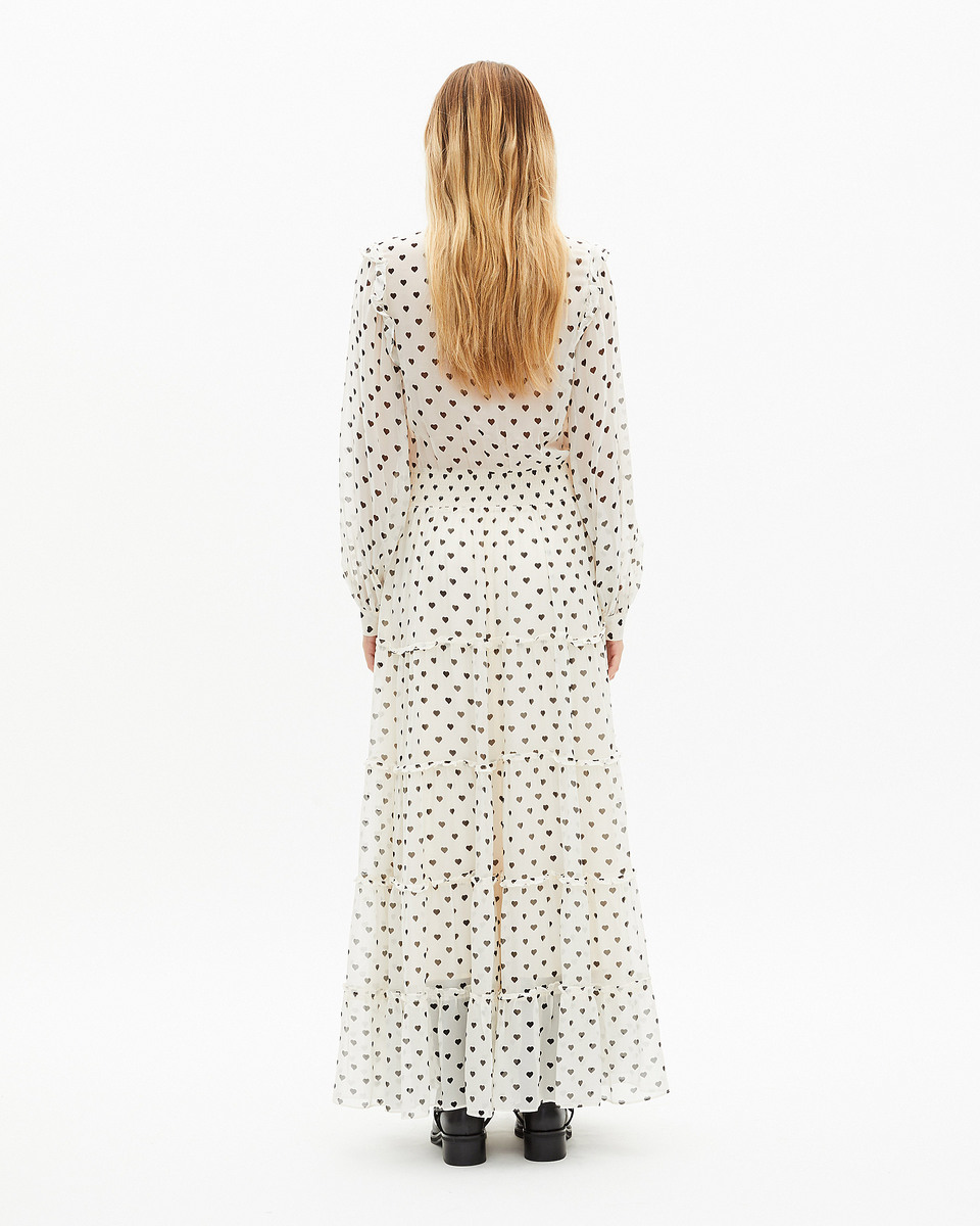 Ecru heart print maxi dress