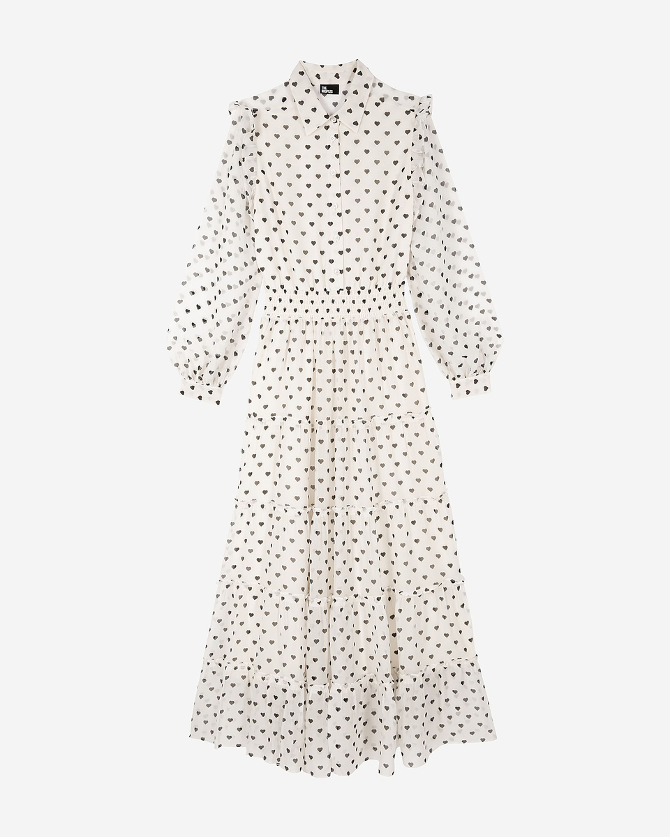 Ecru heart print maxi dress