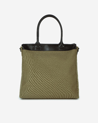 Khaki canvas and leather tote bag