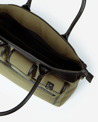 Khaki canvas and leather tote bag