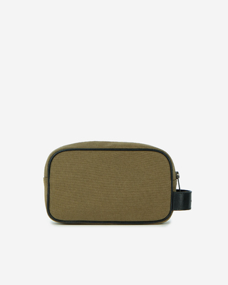 Khaki canvas and leather clutch bag