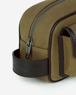 Khaki canvas and leather clutch bag