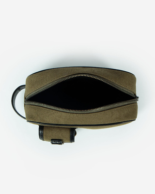 Khaki canvas and leather clutch bag