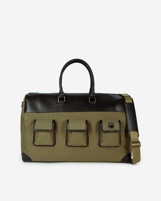 Khaki canvas and leather weekend bag
