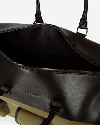 Khaki canvas and leather weekend bag