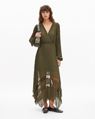 Khaki pleated maxi dress
