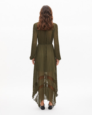 Khaki pleated maxi dress