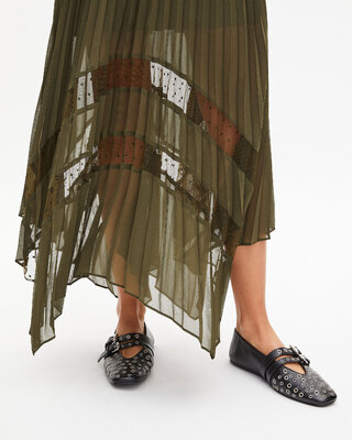 Khaki pleated maxi dress