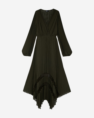 Khaki pleated maxi dress