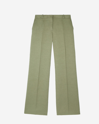 Wide-leg pants in khaki linen and cotton
