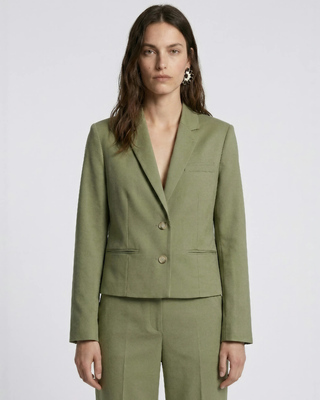 Short suit jacket in khaki linen and cotton
