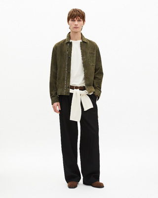 Suede jacket with khaki offset zip