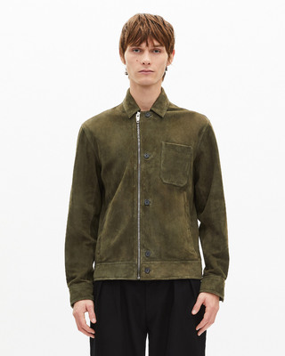 Suede jacket with khaki offset zip