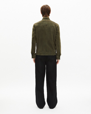 Suede jacket with khaki offset zip