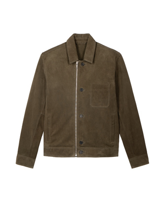 Suede jacket with khaki offset zip
