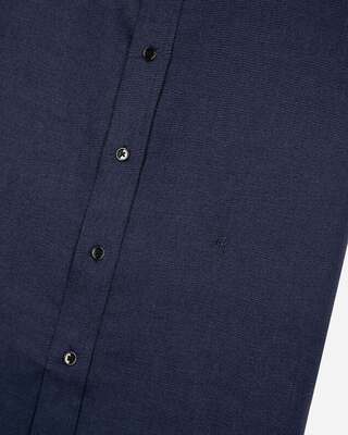 Short-sleeved navy linen shirt