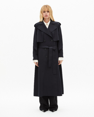 Fluid trench coat in navy wool blend