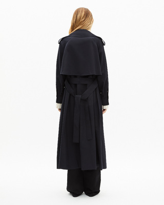 Fluid trench coat in navy wool blend