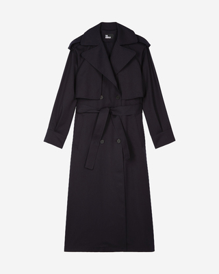 Fluid trench coat in navy wool blend