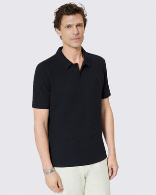Honeycomb polo shirt with navy crest