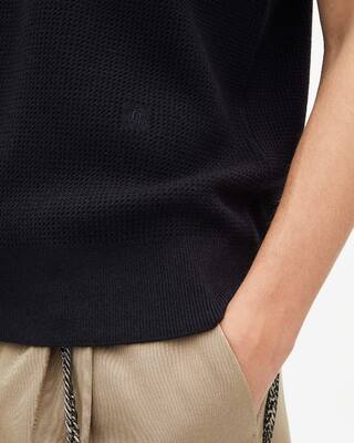 Navy polo-neck zip sweater