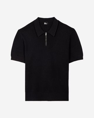Navy polo-neck zip sweater