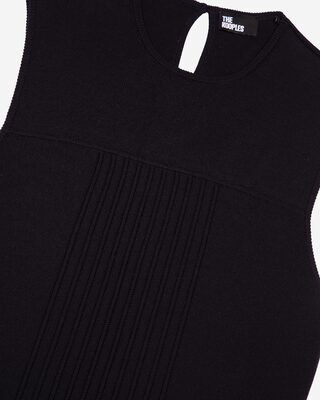 Short navy pleated knit dress