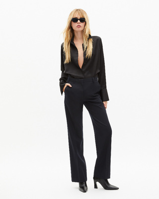 Navy wool blend straight-leg tailored pants