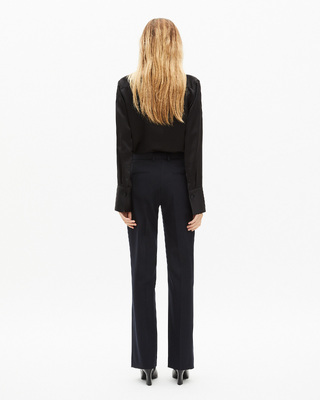 Navy wool blend straight-leg tailored pants