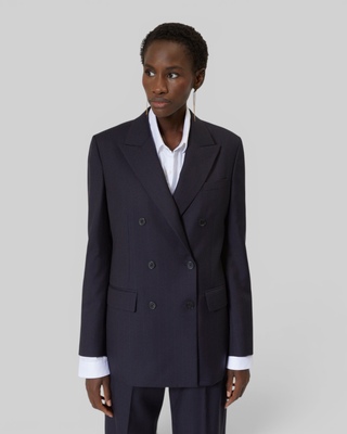 Double-breasted suit jacket in navy striped wool