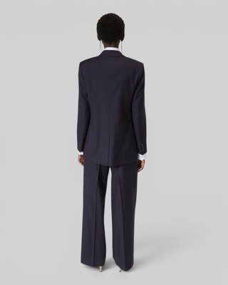 Double-breasted suit jacket in navy striped wool