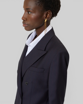 Double-breasted suit jacket in navy striped wool