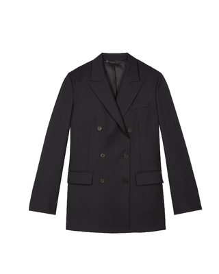 Double-breasted suit jacket in navy striped wool