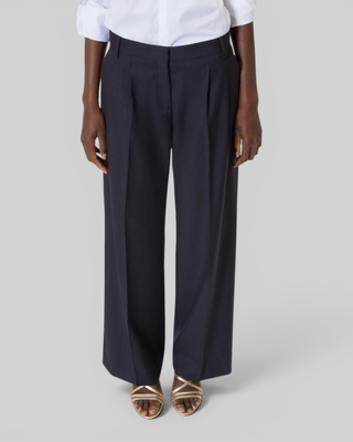 Wide-leg wool suit pants in navy stripes