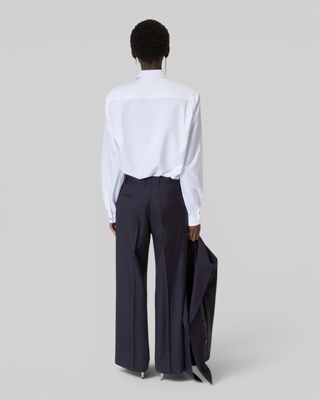 Wide-leg wool suit pants in navy stripes