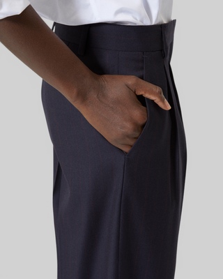 Wide-leg wool suit pants in navy stripes