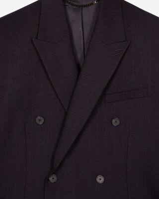 Navy pinstripe double-breasted suit jacket